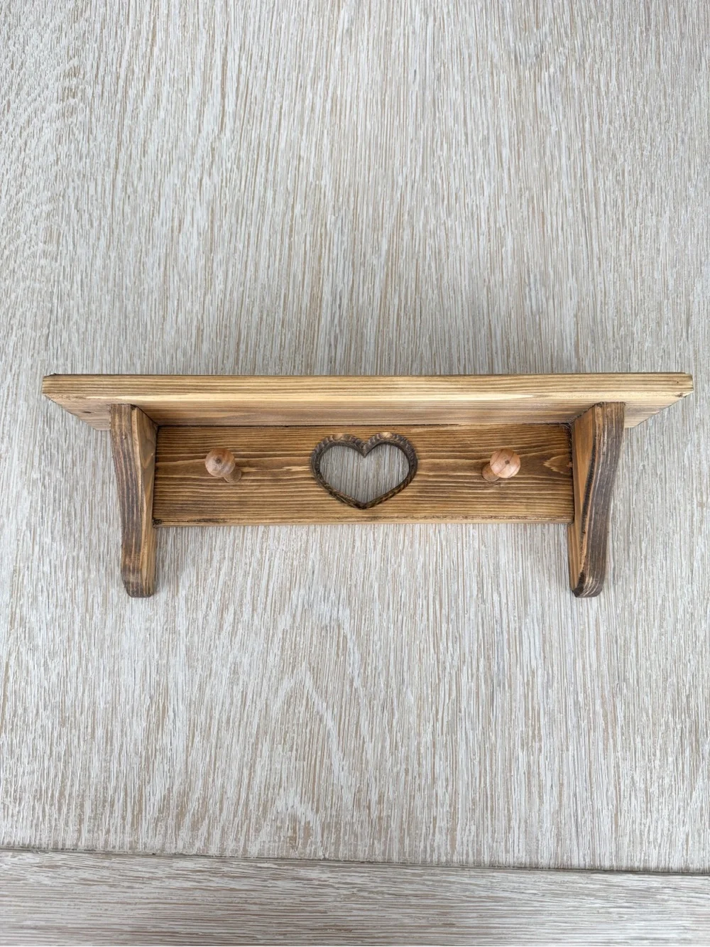 Rustic Wooden Heart Coat Rack Shelf - Brown